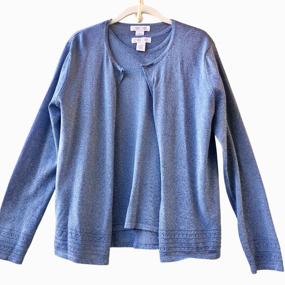 Cherokee Blue Cardigan Sweater & Tank Top Twin Set Vintage Hong Kong - Picture 6 of 14